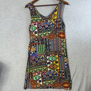 Nomadic Traders Womens Large Patchwork Geometric Rayon Sleeveless Dress USA